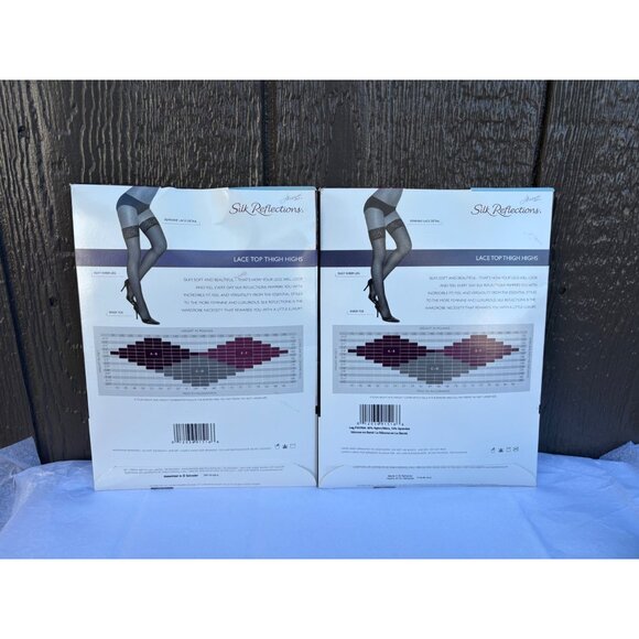 Hanes Silk Reflections Silky Sheer Lace Top Thigh Highs Sandalfoot 0A444 Jet EF - Picture 4 of 7